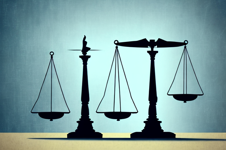 A balance scale where one side holds a patent document and the other side holds a gavel