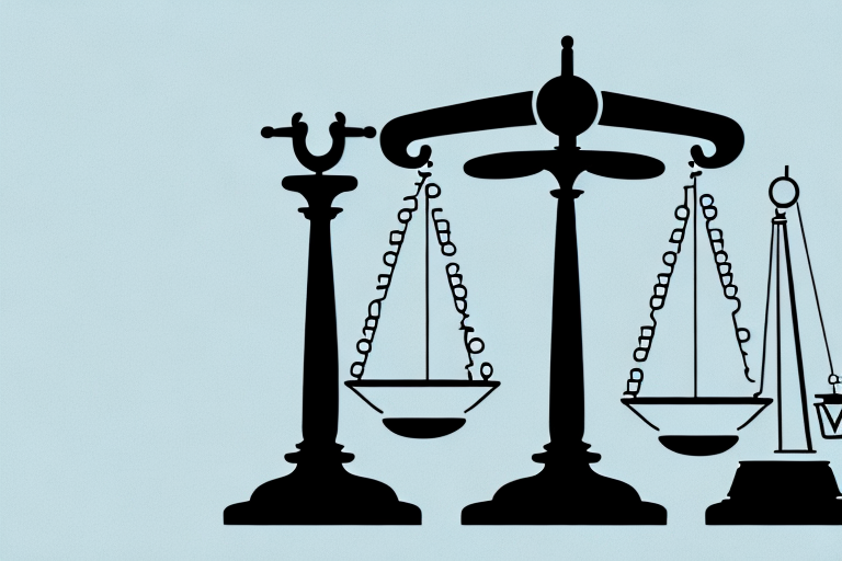 A balanced scale with a trademark symbol on one side and a gavel on the other