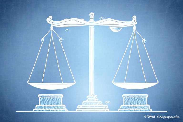A balanced scale with a patent document on one side and a gavel on the other