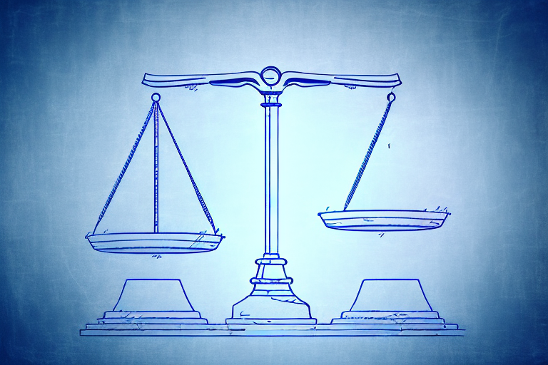 A balanced scale with a patent document on one side and a gavel on the other