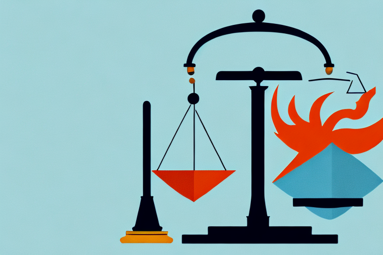 A symbolic balance scale where one side holds a magnifying glass and the other holds an icon of phoenix city