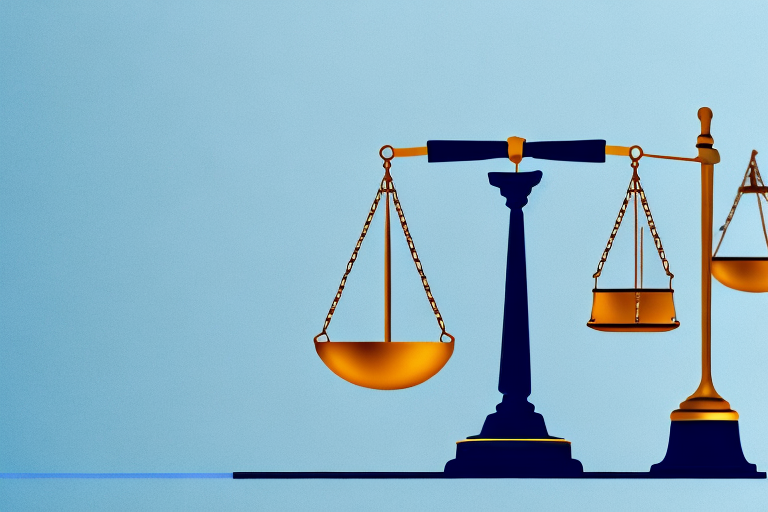 A balanced scale with a gavel on one side and a hard hat on the other