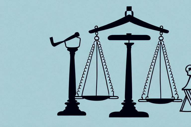 A balance scale with a gavel on one side and a worker's hard hat on the other