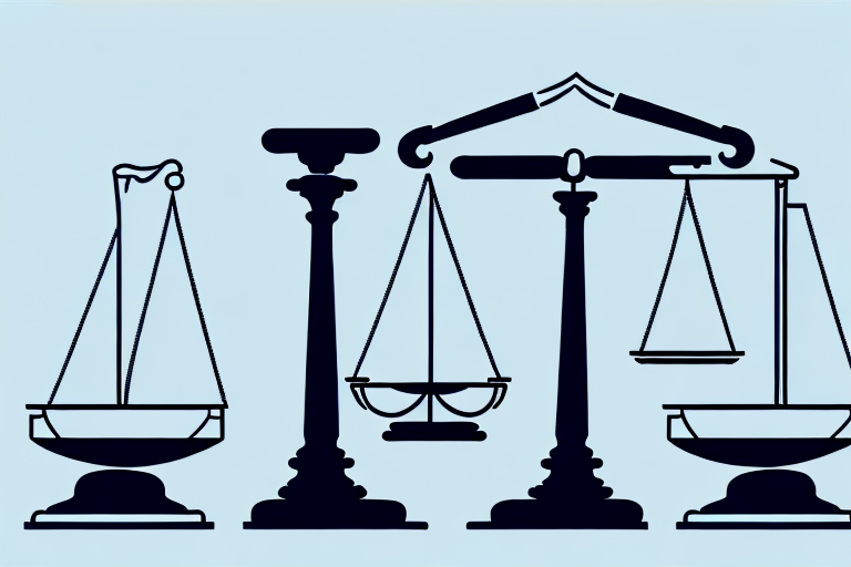 A balanced scale with a gavel on one side and a stack of legal documents on the other