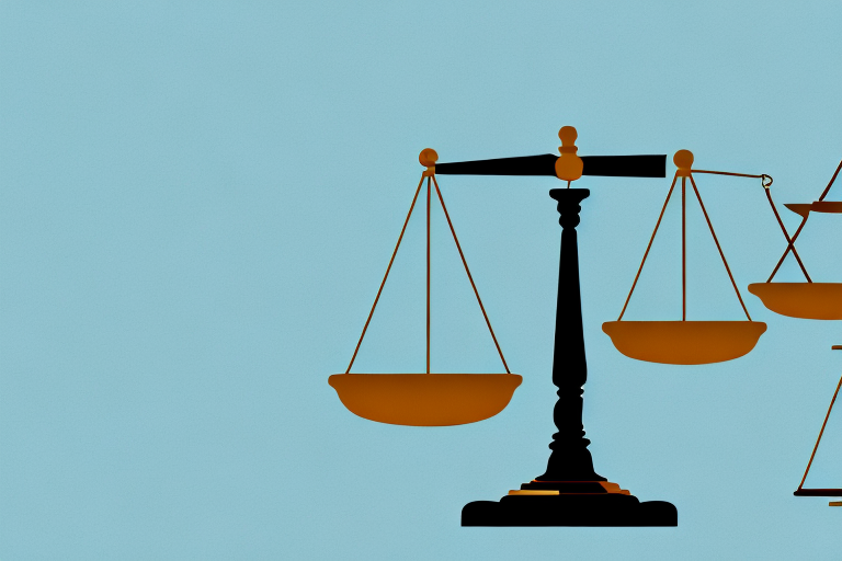 A balance scale with a house on one side and a gavel on the other