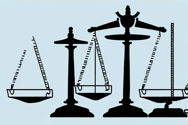 A balanced scale of justice placed on a desk with legal documents and a gavel