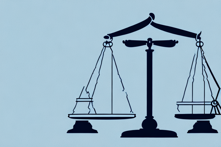 A balance scale with a gavel on one side and a blueprint of a building on the other