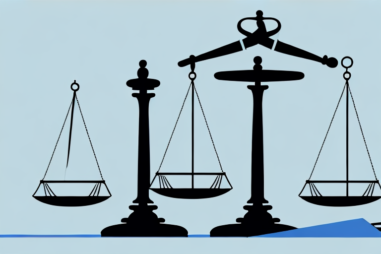 A balance scale with a gavel on one side and a stack of legal documents on the other