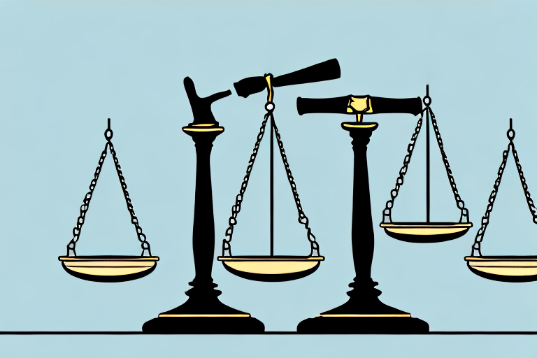 A balanced scale with a legal gavel on one side and a house on the other