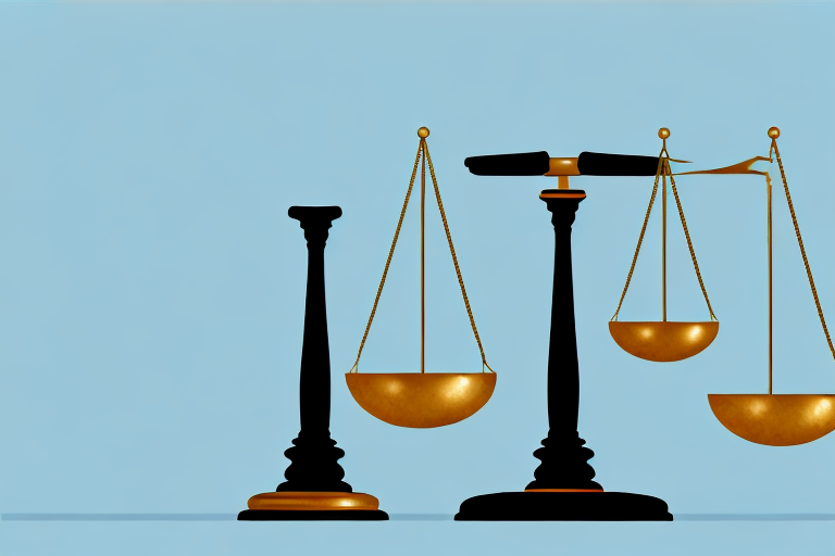 A balanced scale with a gavel on one side and a model of a residential community on the other