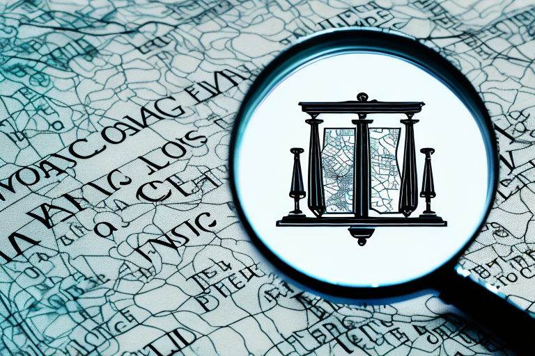A magnifying glass hovering over a map marked with symbols of scales