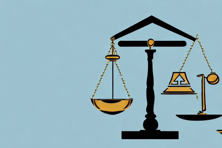 A symbolic balance scale with a house on one side and a gavel on the other