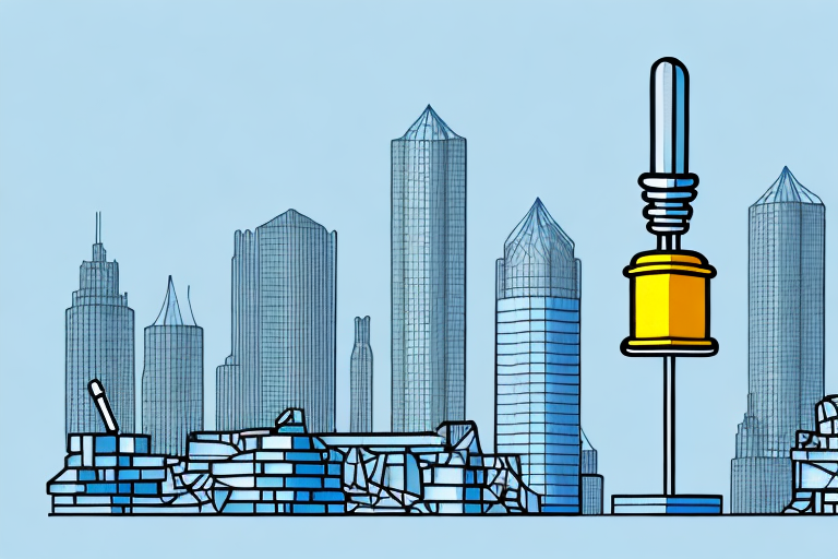 A cityscape with various construction sites
