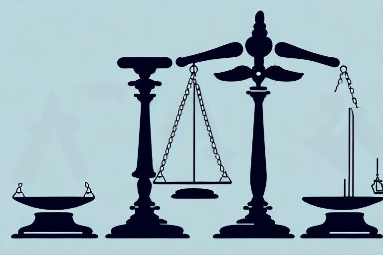 A balanced scale with a pen on one side and a gavel on the other