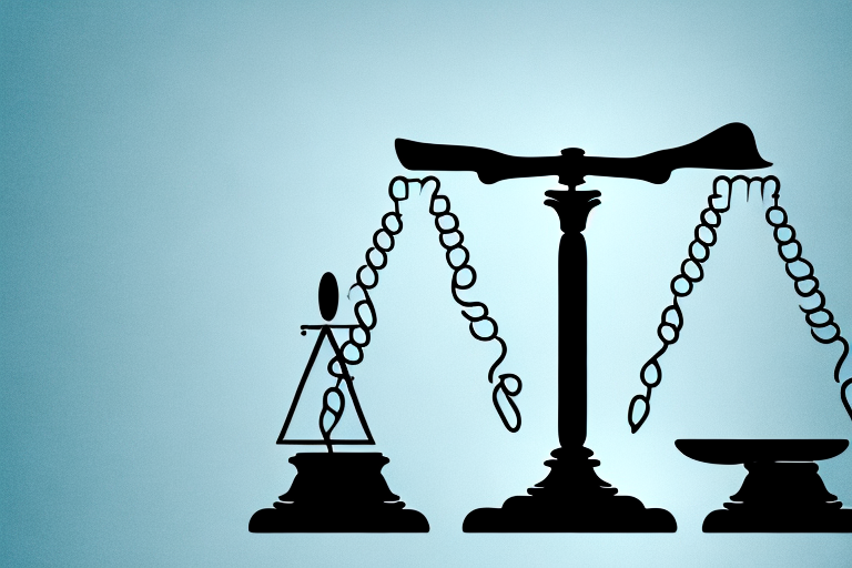 A balanced scale with a tooth on one side and a gavel on the other
