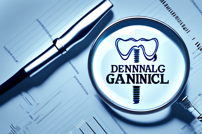A magnifying glass hovering over a dental chair and a gavel