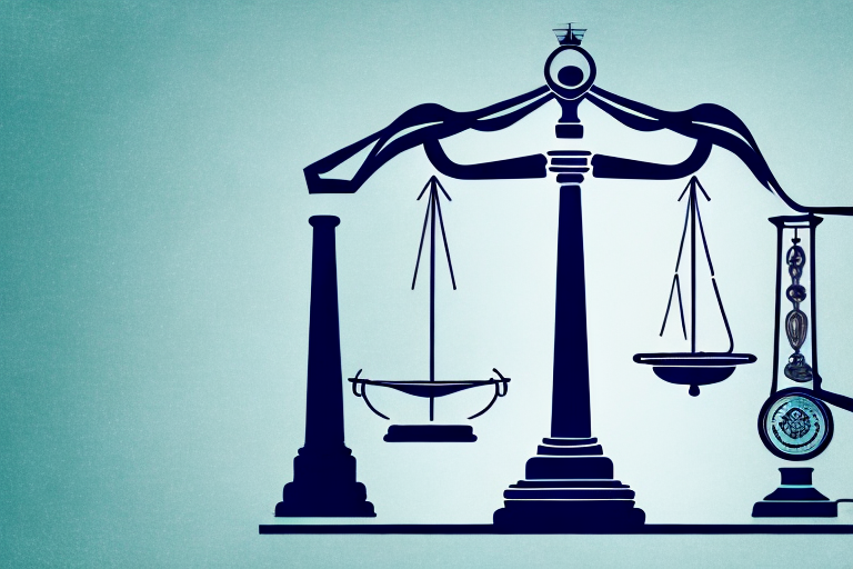 A balanced scale with a medical symbol on one side and a gavel on the other