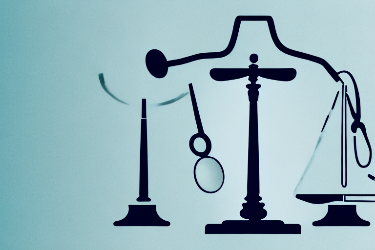 A balanced scale with a stethoscope on one side and a gavel on the other