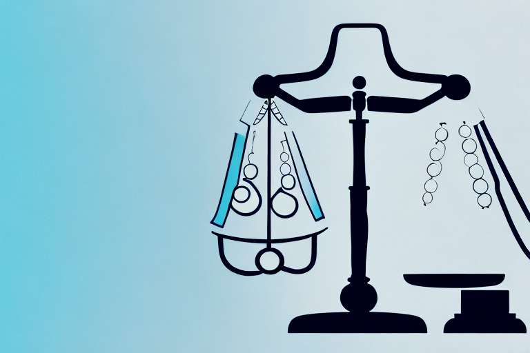 A symbolic balance scale with a stethoscope on one side and a gavel on the other