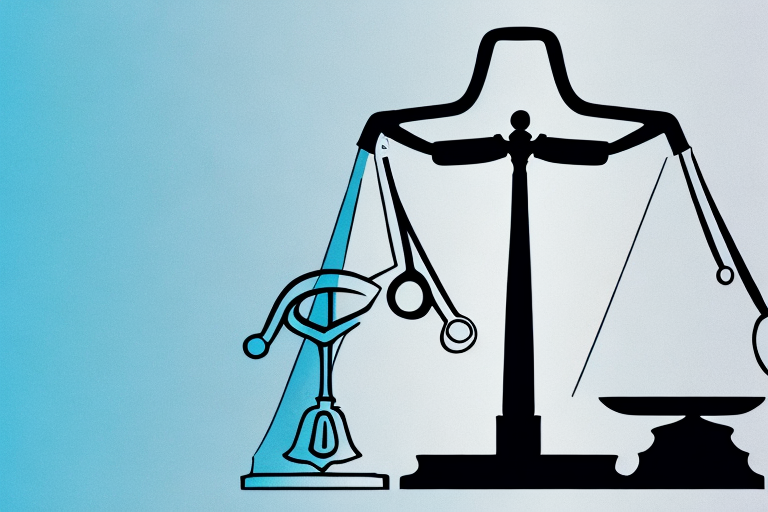 A symbolic balance scale with a stethoscope on one side and a gavel on the other