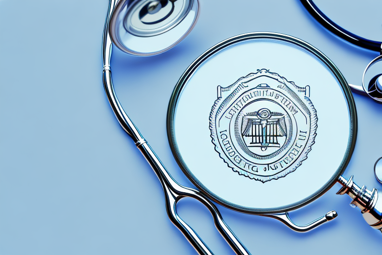 A magnifying glass hovering over a set of scales of justice
