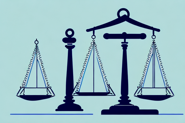 A balance scale with a gavel on one side and a ship on the other
