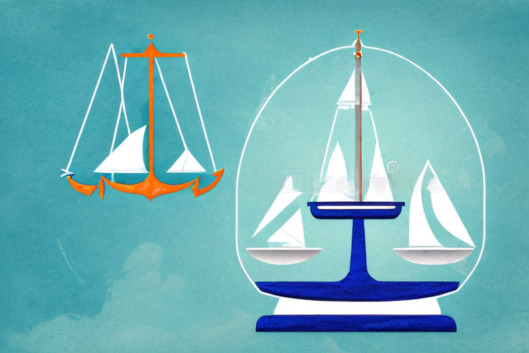 A maritime scene in houston with a symbolic balance scale integrated into the design
