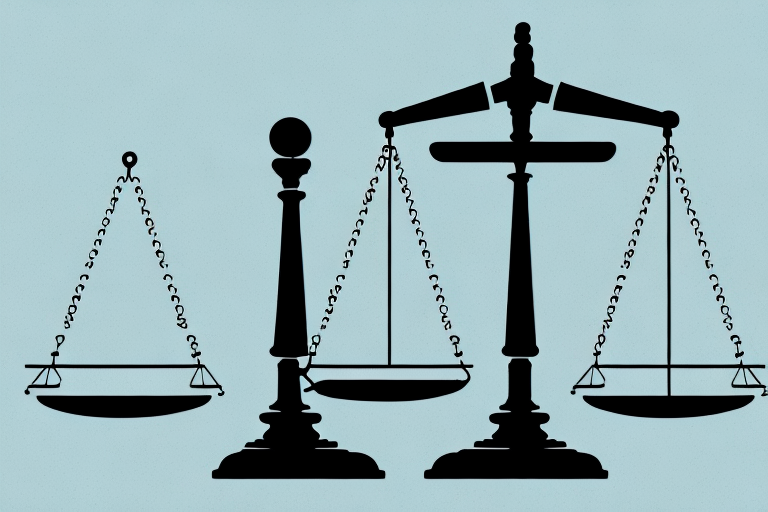 A balance scale with a contract on one side and a gavel on the other