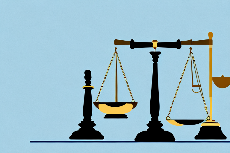 A balanced scale with a legal gavel on one side and a crutch on the other