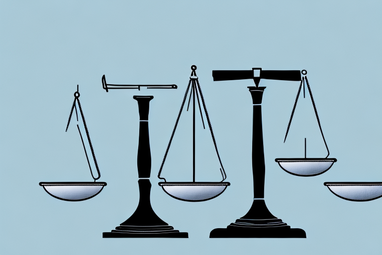 A balanced scale with a gavel on one side and a medical symbol (like a caduceus) on the other