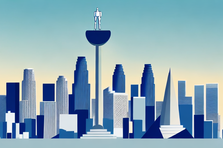 The iconic los angeles skyline with a balanced scale symbolizing justice