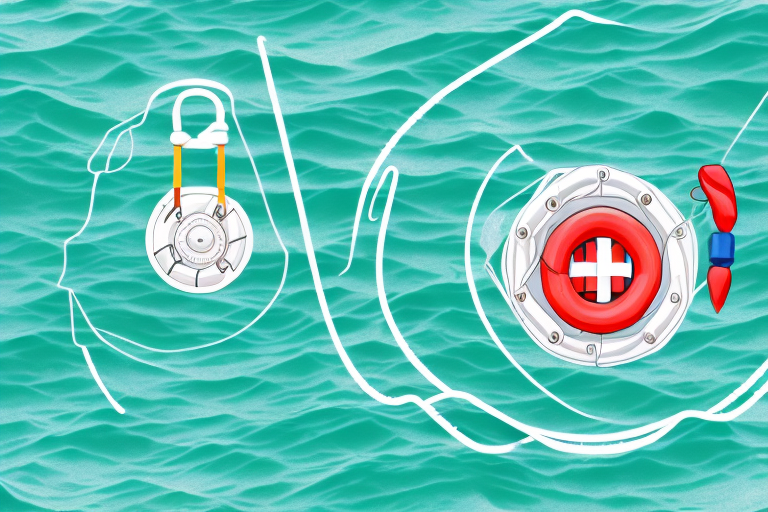 A capsized boat with a lifebuoy floating nearby