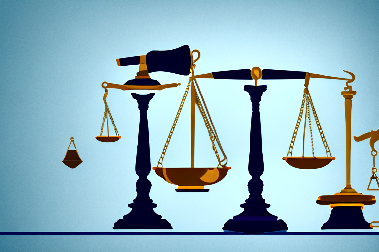 A balanced scale with a gavel on one side and a first aid kit on the other