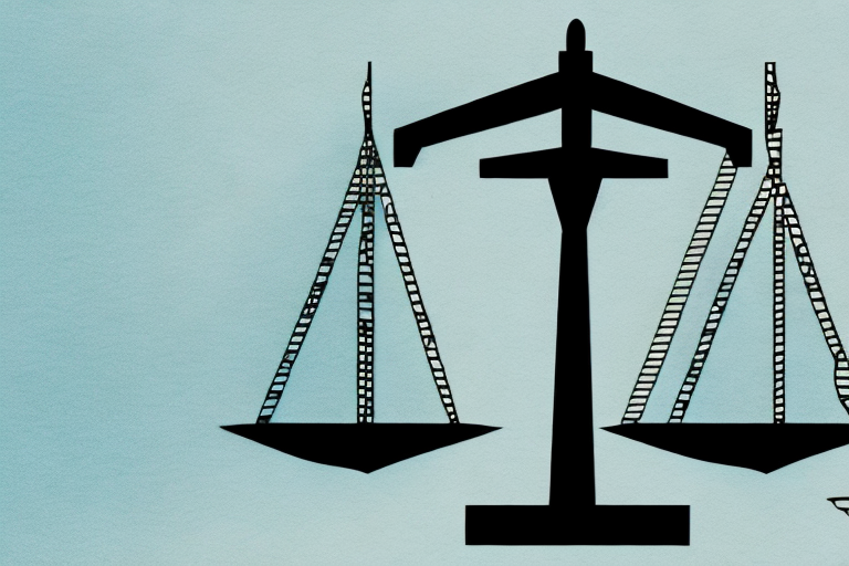 A balanced scale of justice with a silhouette of chicago skyline in the background