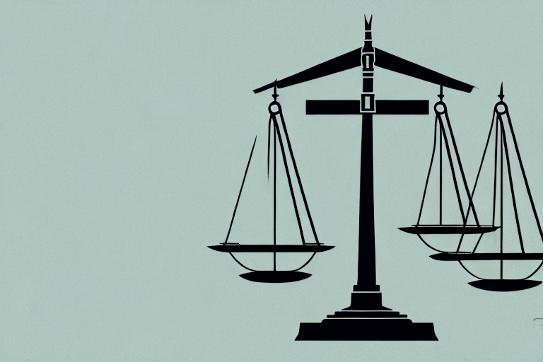 The scales of justice balanced on top of a stylized map of new york