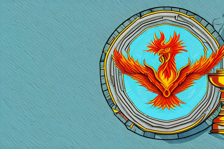 A symbolic phoenix bird rising from a gavel