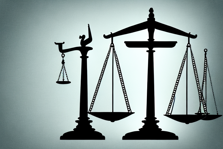 A balanced scale of justice on a local map background