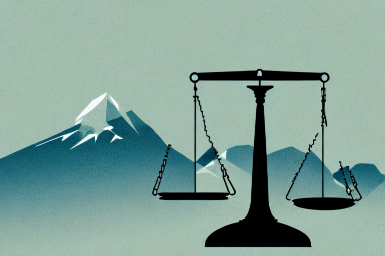 The colorado springs landscape with a balanced scale symbolizing justice on the foreground