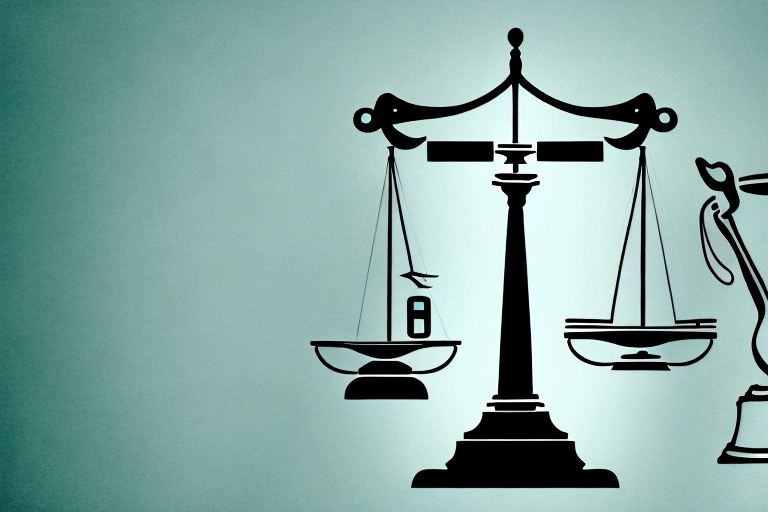 A balanced scale with a gavel on one side and a medical symbol (like a caduceus) on the other