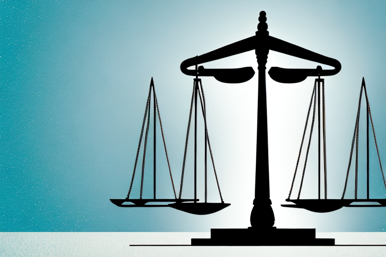 A balanced scale of justice in the foreground