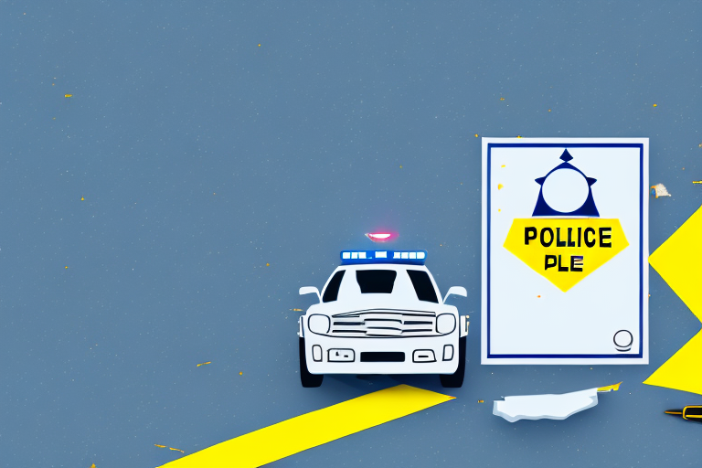 A car accident scene with flashing police lights in the background