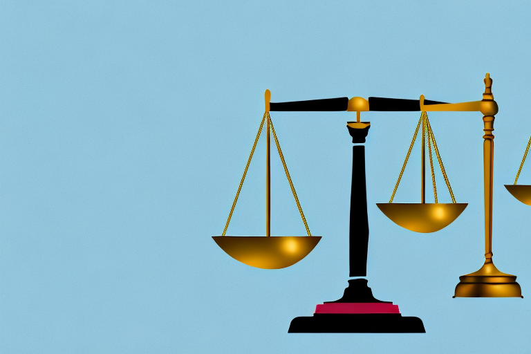 A balanced scale of justice on one side and a bandaged gavel on the other