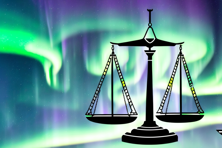 The scales of justice illuminated by the northern lights (aurora borealis)