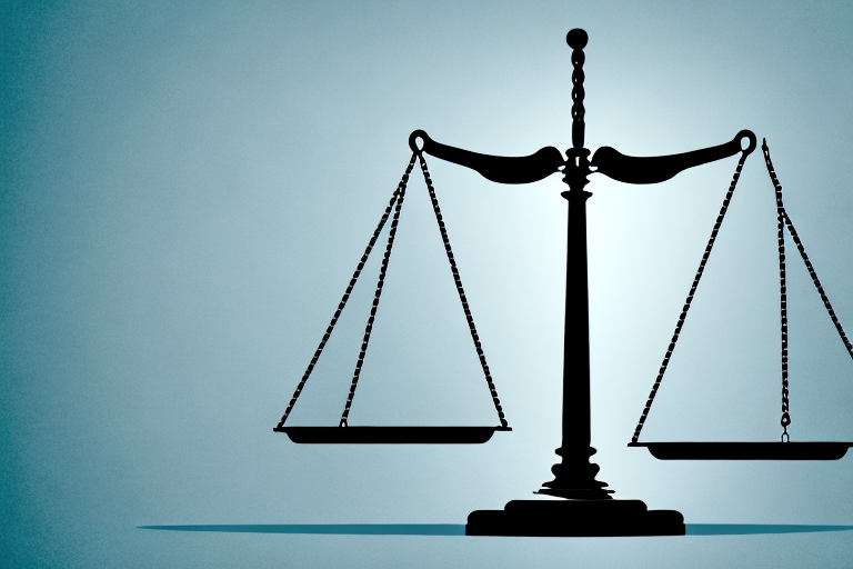 A balanced scale with a law book on one side and a bandaged gavel on the other