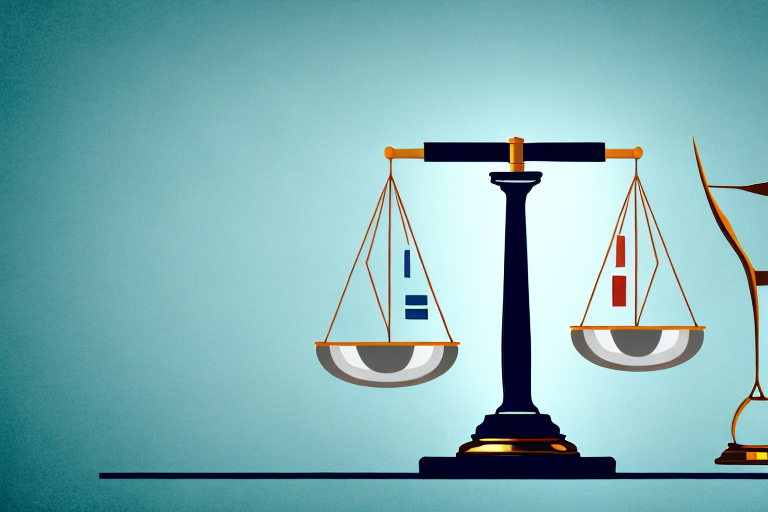 A balanced scale holding a gavel and a medical symbol