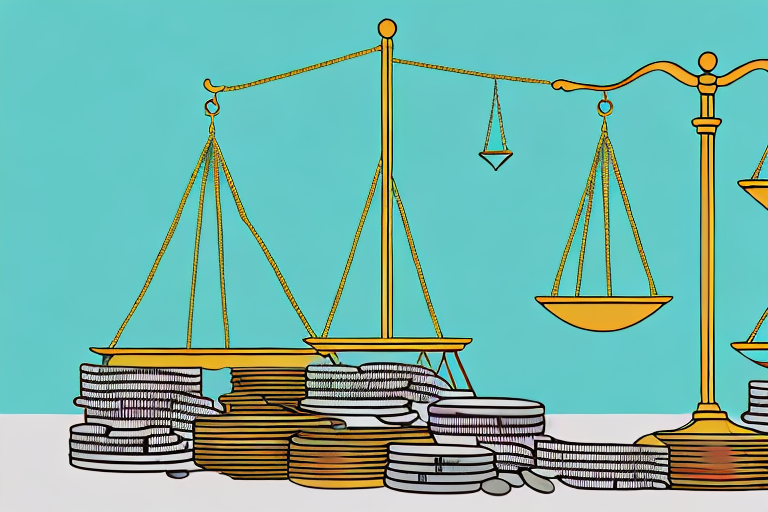 A balanced justice scale with a car on one side and a pile of coins on the other