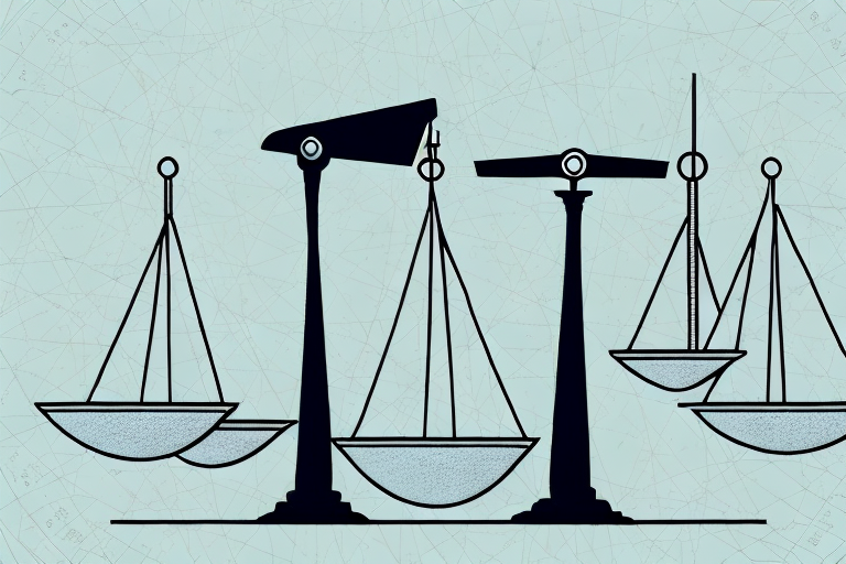 A balanced scale of justice with a magnifying glass over it