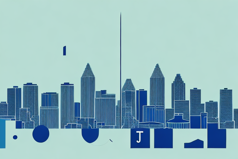 The tulsa city skyline with a balanced scale in the foreground