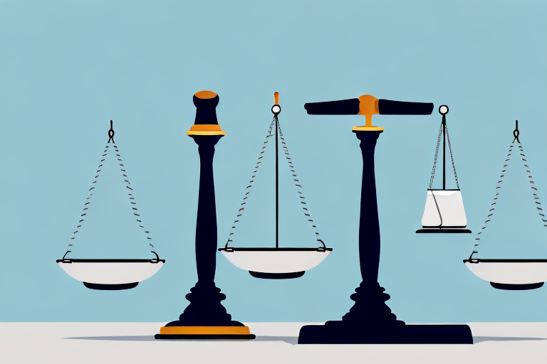 A balance scale with a gavel on one side and a medical cross on the other