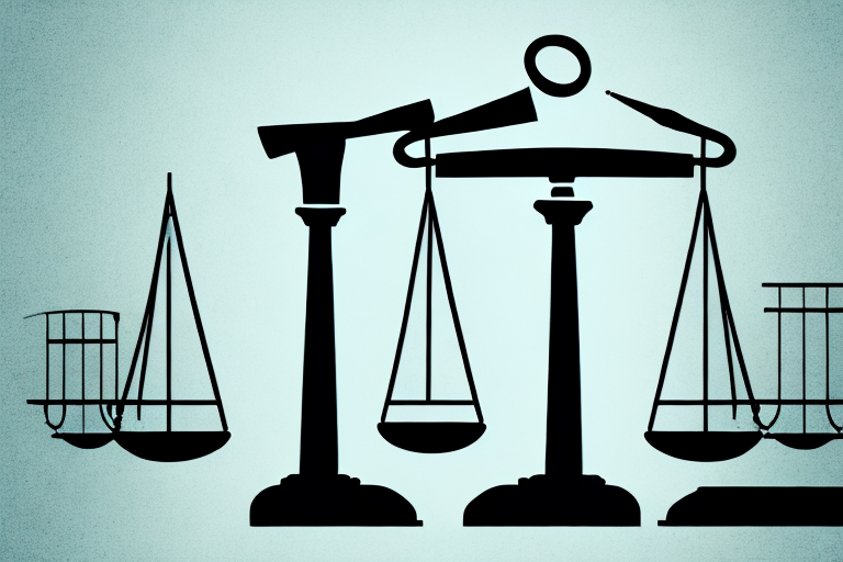 A balanced scale with a gavel on one side and prison bars on the other
